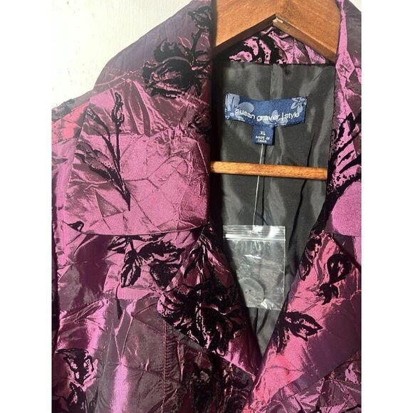 Susan Graver Sz XL Purple Black Goth Damask Stylish Pocketed Jacket Blazer.   C - Picture 4 of 5